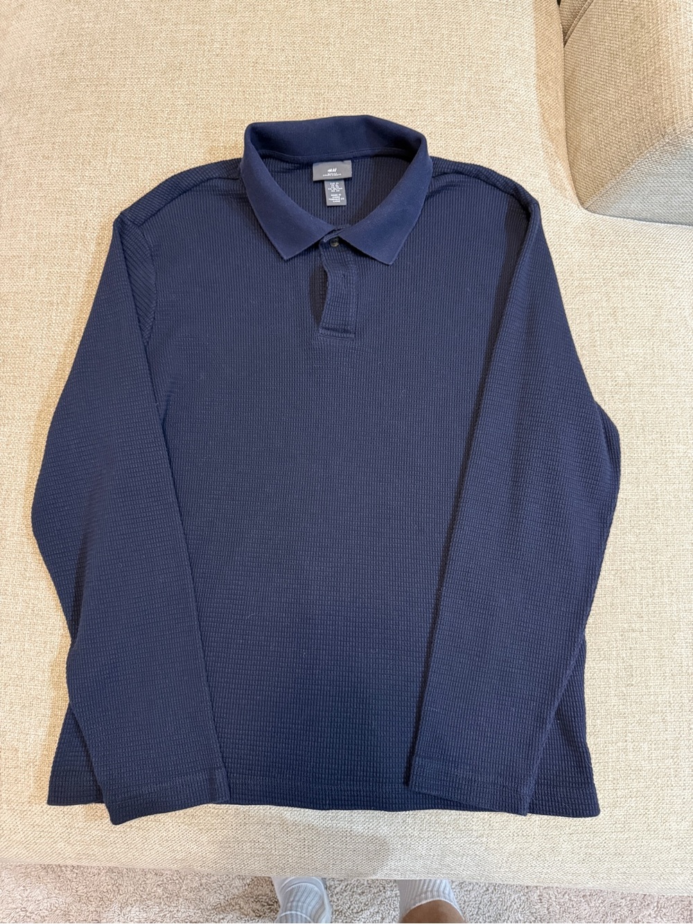 H&M Men's Navy Long-Sleeve Polo Shirt